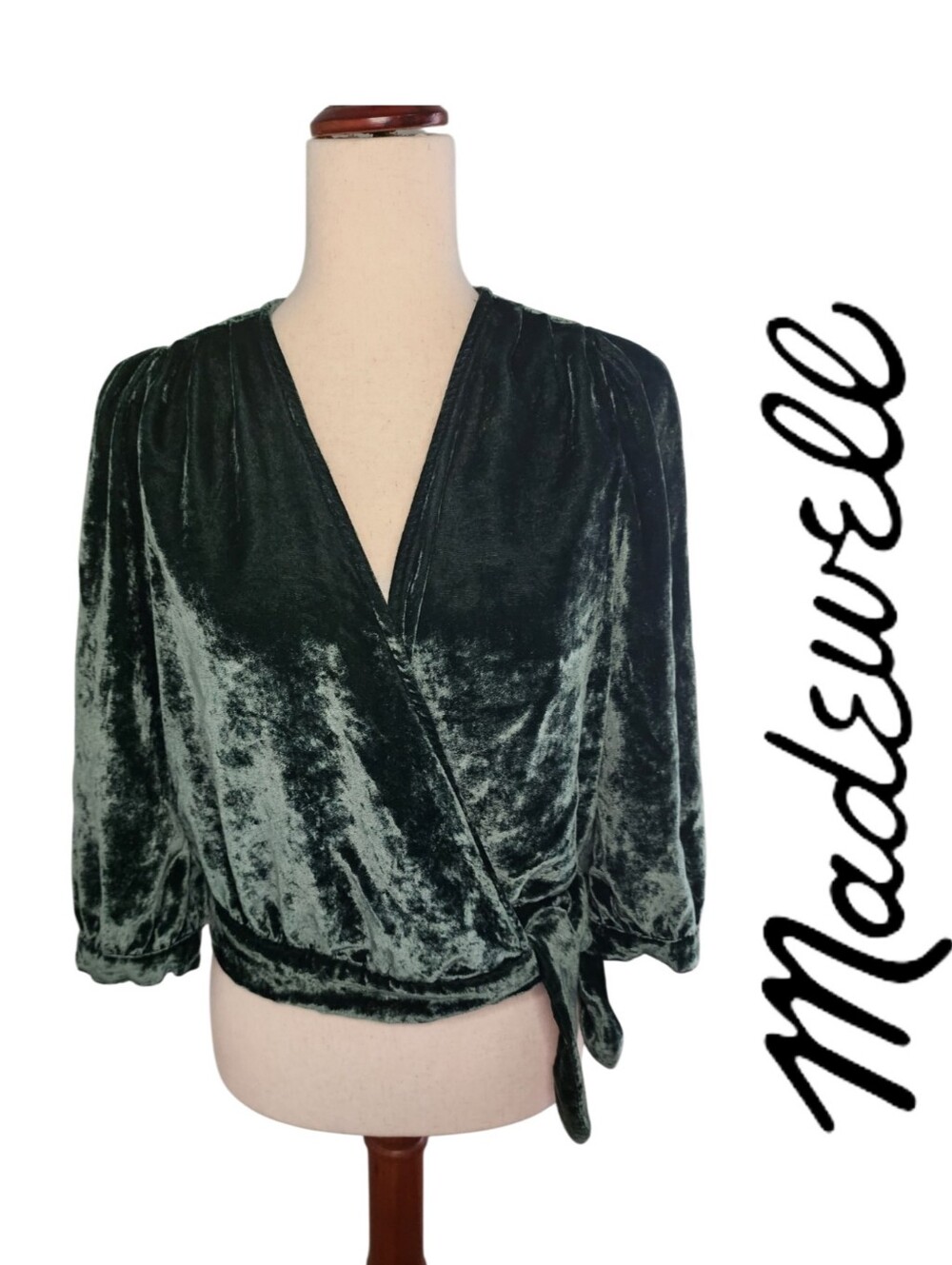 Madewell crushed velvet wrap top Green Small